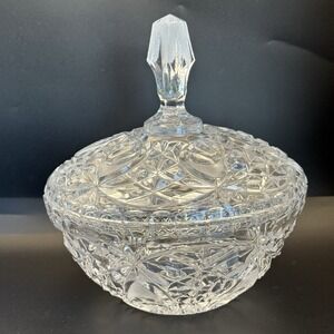 Vintage‎ Cut Glass Candy Trinket Dish w/Lid